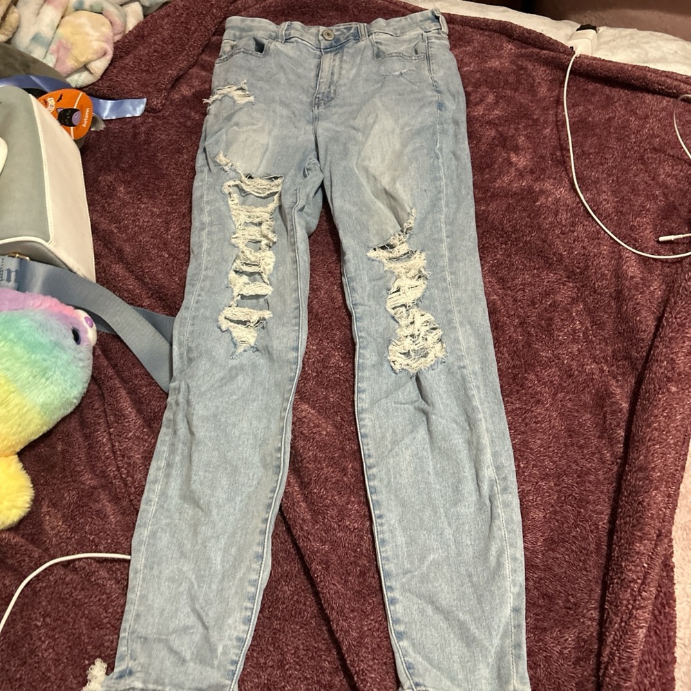 American Eagle Outfitters Light Blue Distressed Skinny Jeans